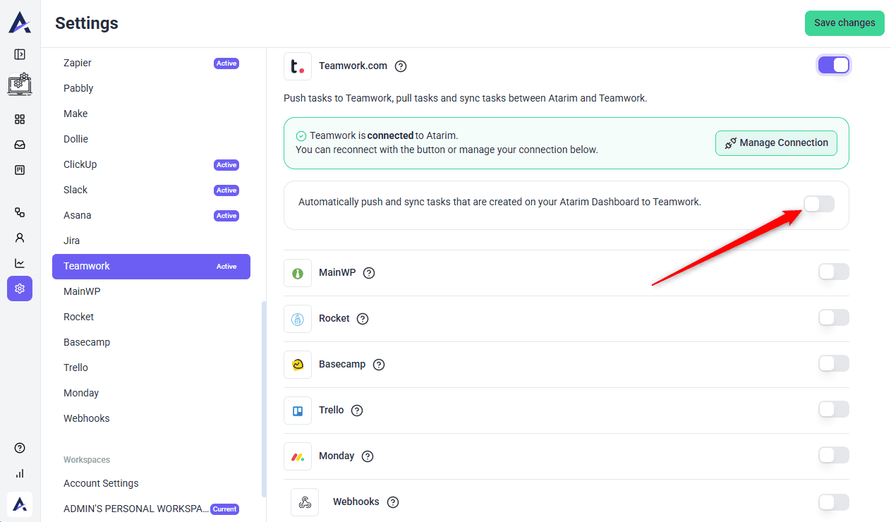 Automatic task sync switched on