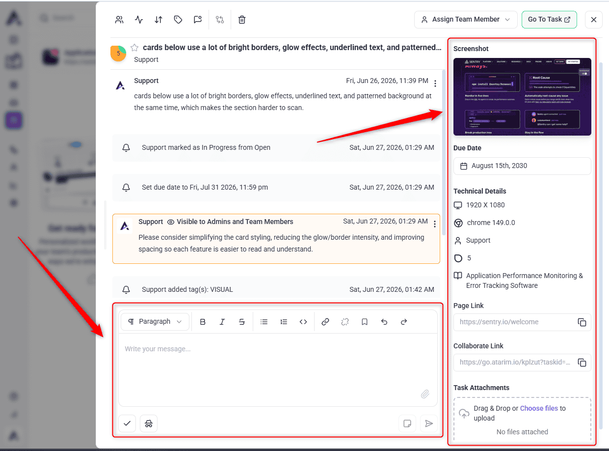 Task details opened from a board card