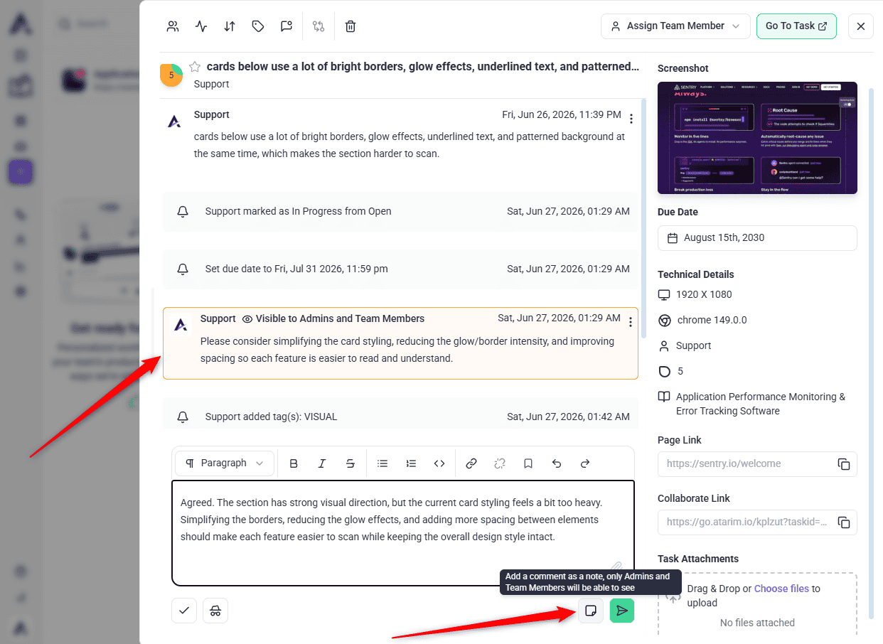 Internal-only note added in the task comments