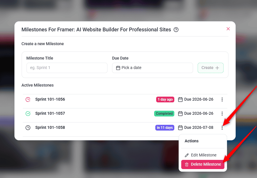 More actions menu with Edit Milestone and Delete Milestone