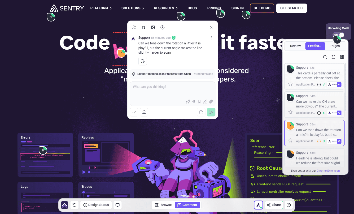 Feedback being left directly on a live page