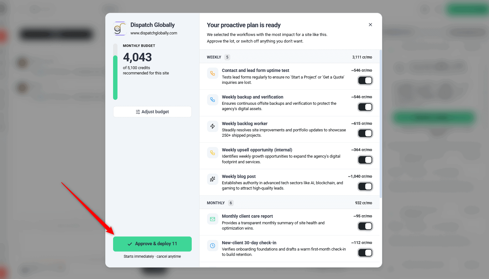 Plan modal with the Approve and deploy button ready