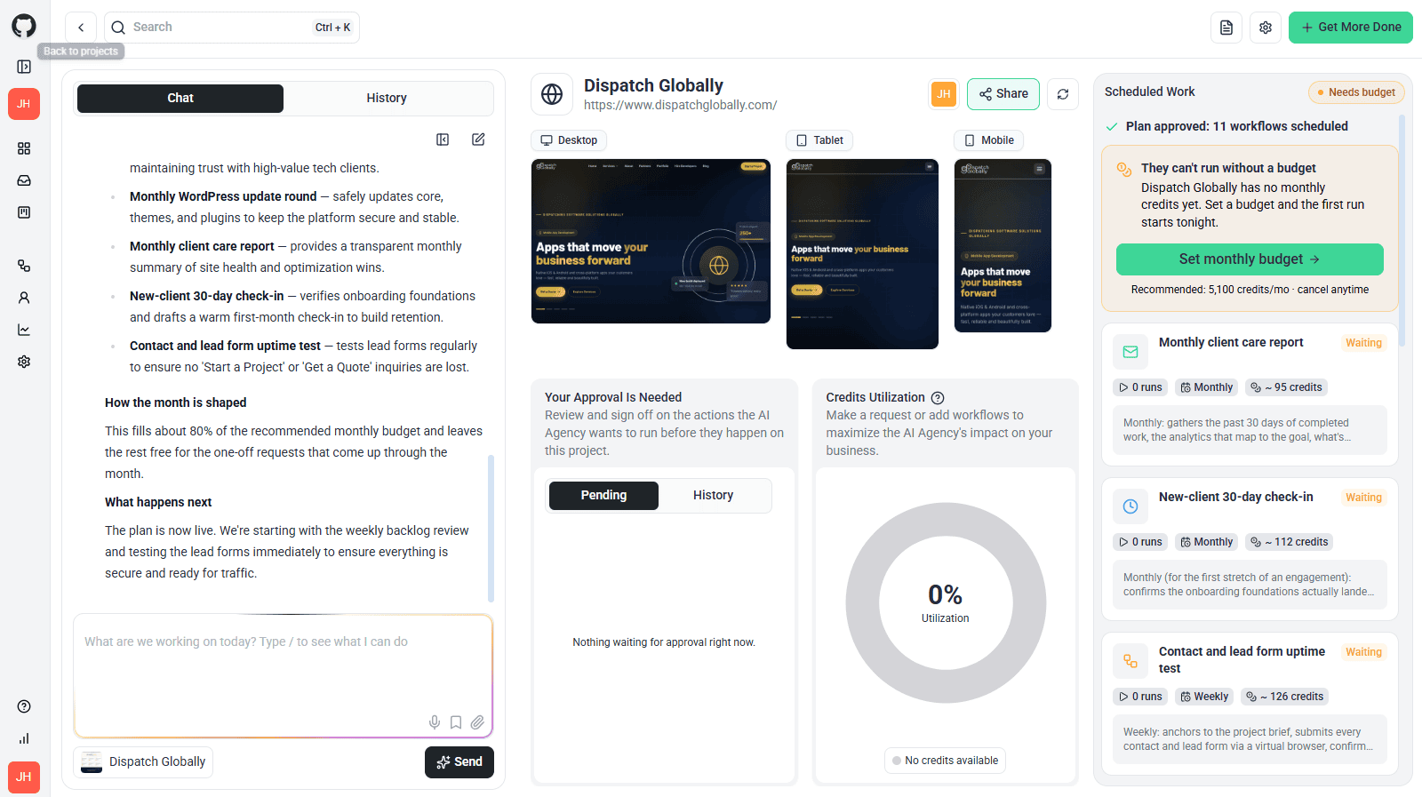 Summary showing eleven approved workflows awaiting a budget allocation