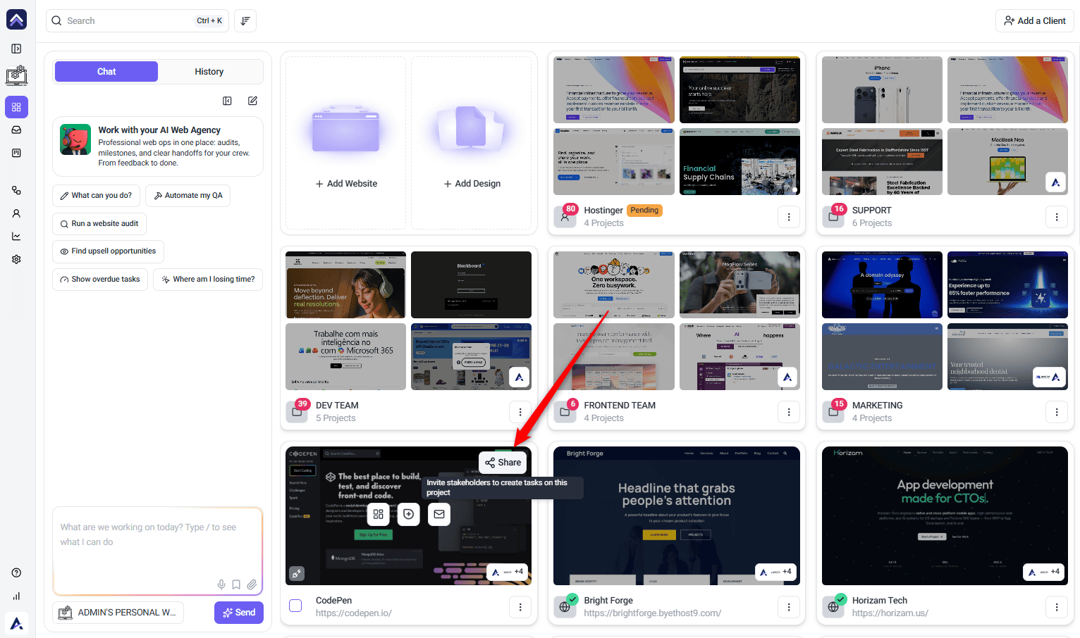 Share icon on the project card