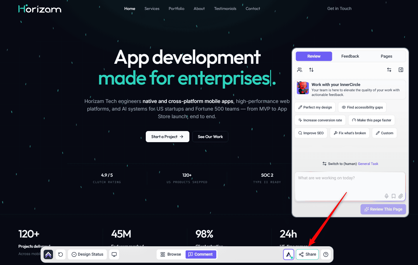 Share icon in the Collaborate view