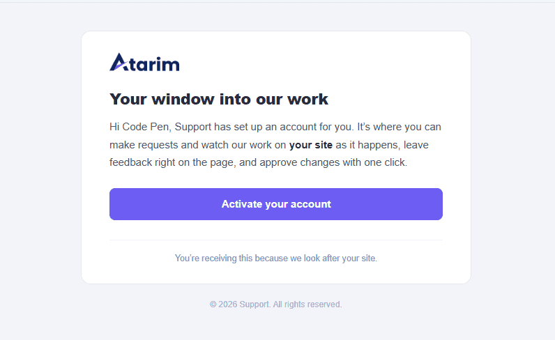 Invite email received from the agency