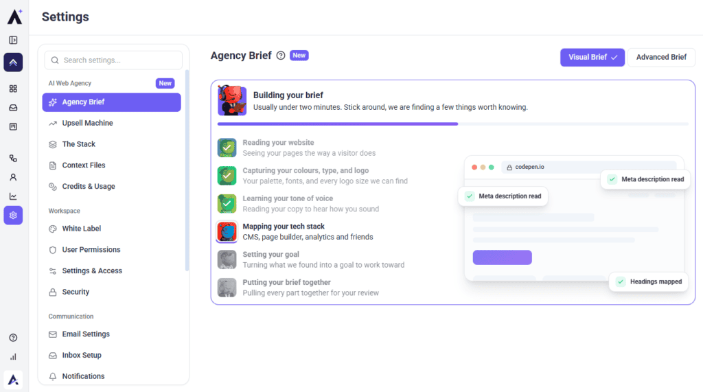 Progress step detecting the CMS, page builder and analytics