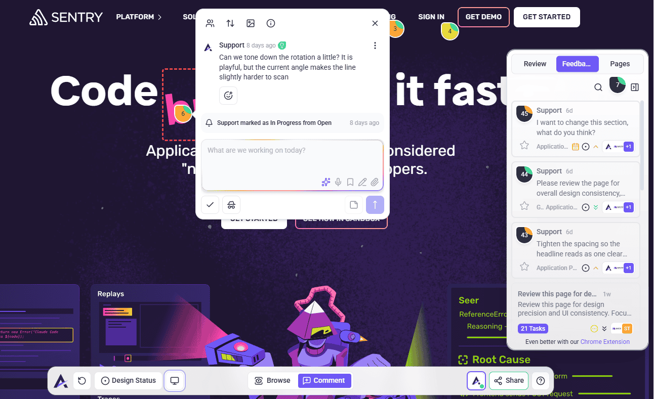 Feedback tools available at every breakpoint