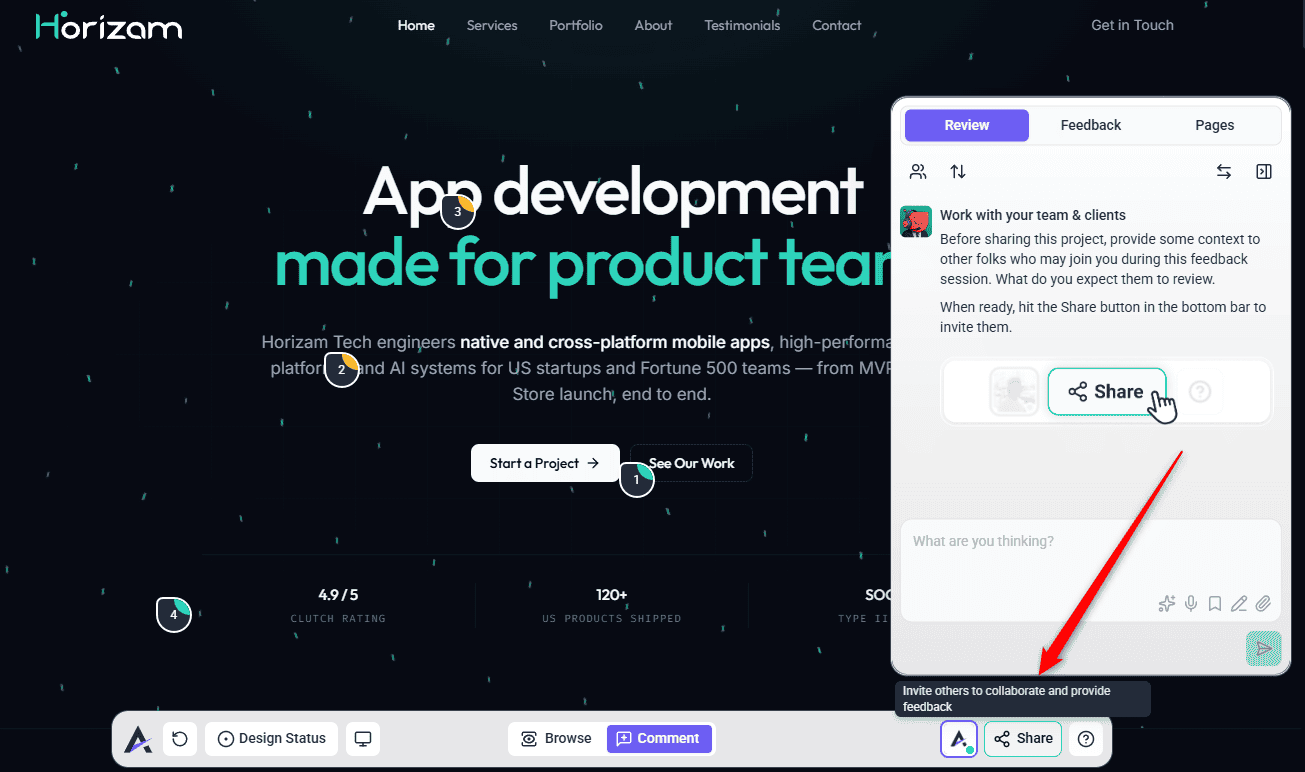 Share control in the Collaborate toolbar