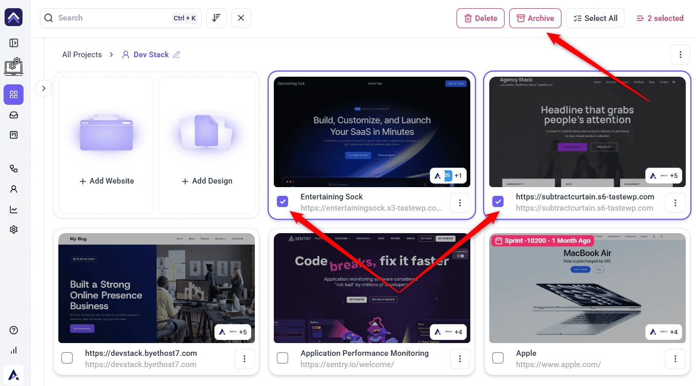 Several projects archived at once