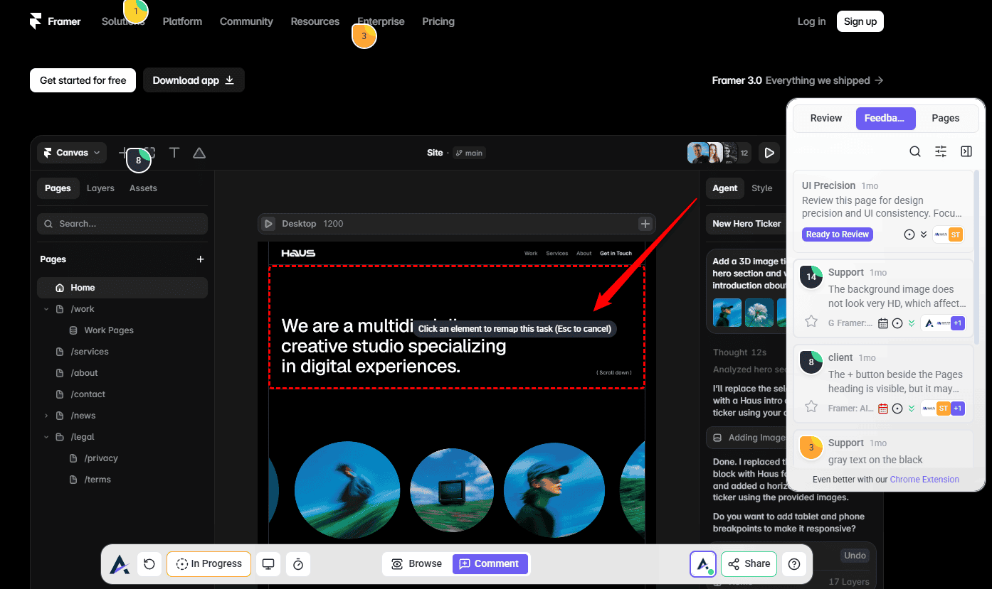 Selecting a new page element for the task to point at