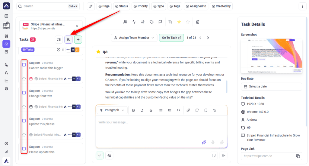 Select Multiple Tasks enabled with several tasks ticked