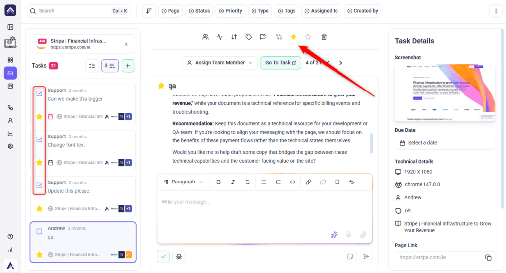 Several selected tasks pinned together