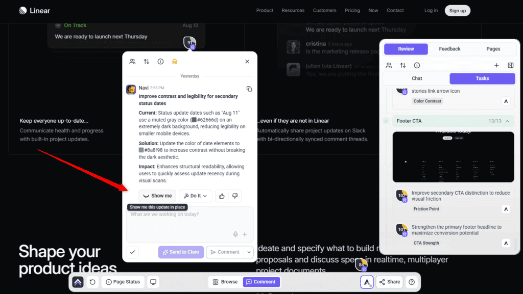 Previewing a change with Show me