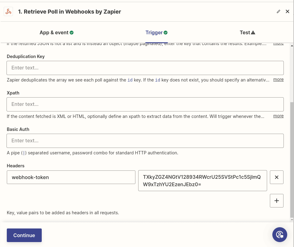 Adding the webhook-token header in an automation tool