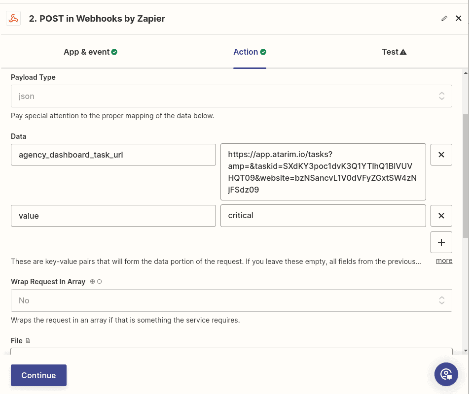 The Wrap request in array and Unflatten settings in Zapier