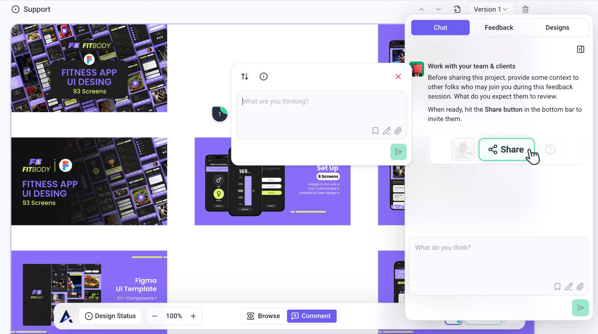 A Figma design imported into Atarim and ready for feedback