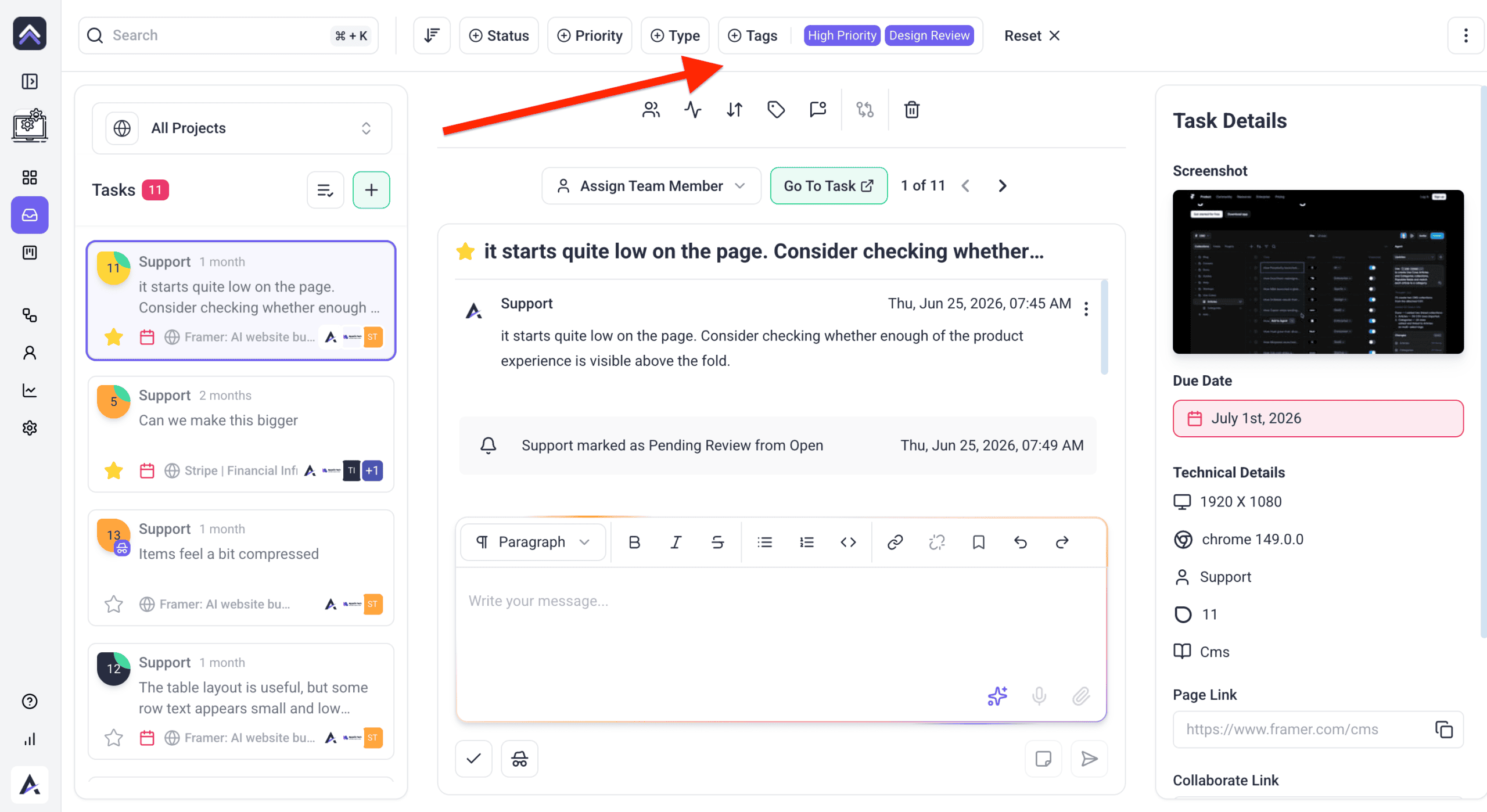 Inbox filtered by tag
