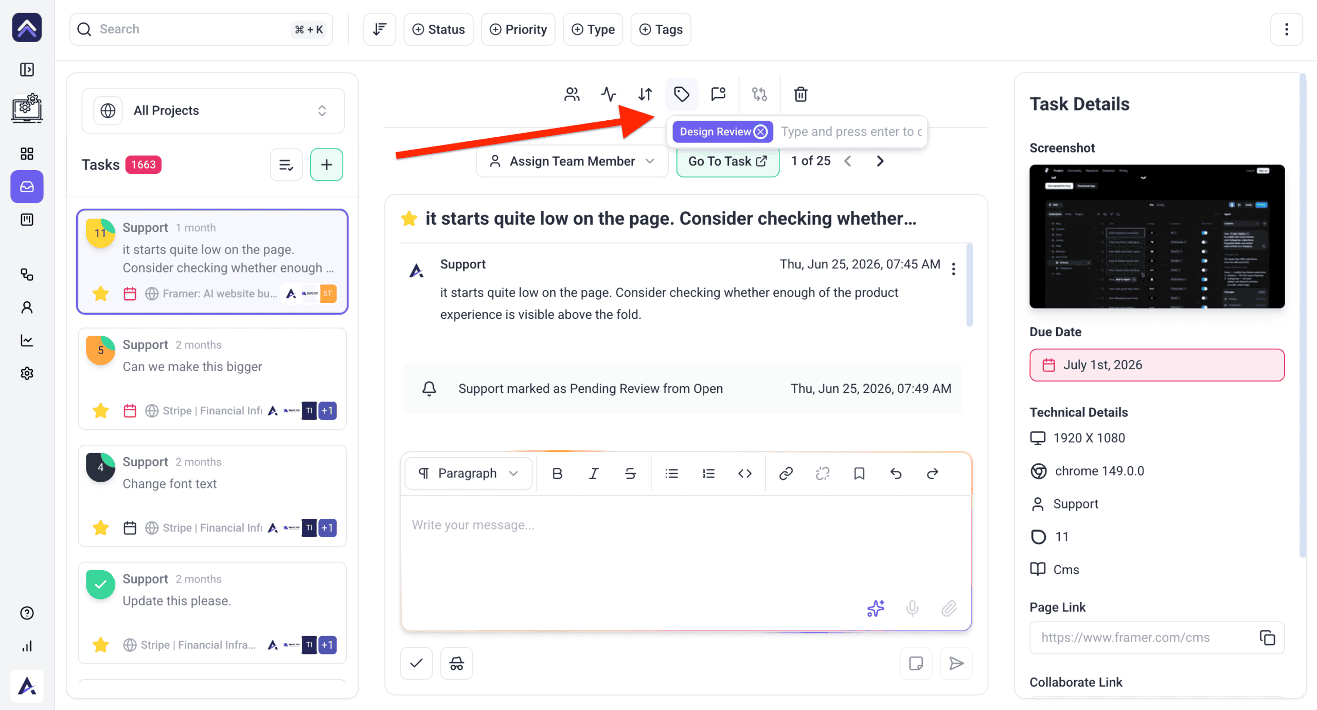 Tag being added from the Inbox