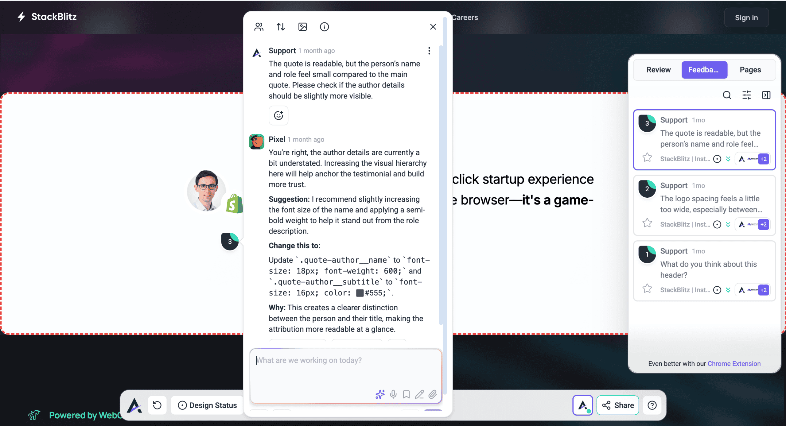 An element clicked on the page to create a task