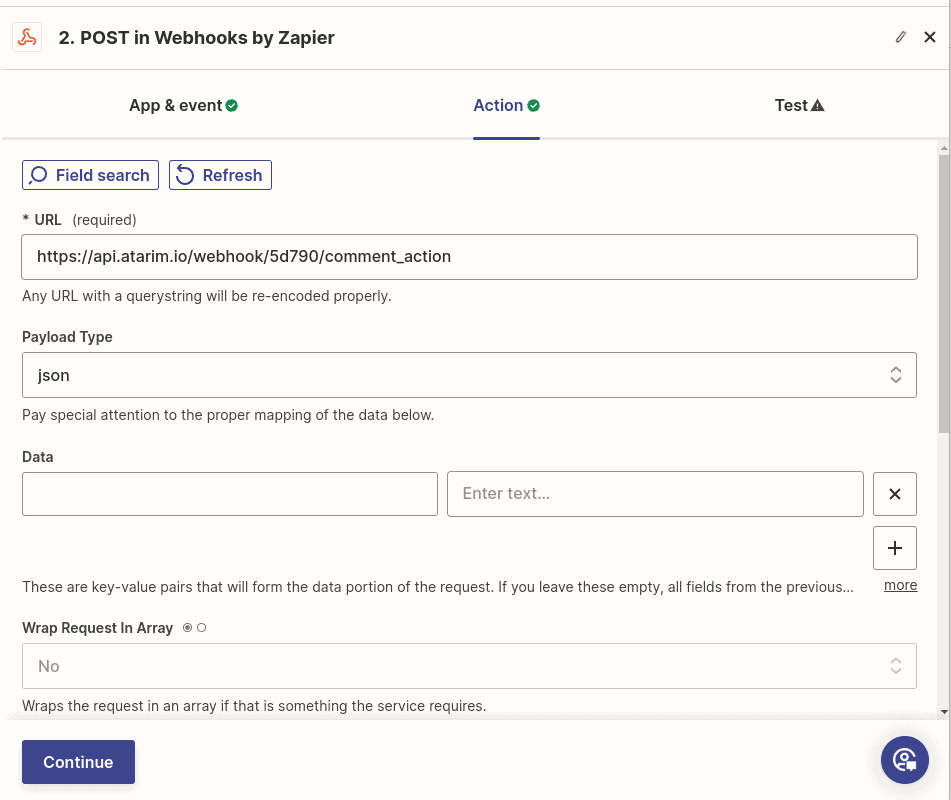 Entering key and value pairs for a form-encoded webhook request