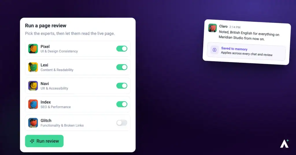 The Atarim InnerCircle expert picker with the AI agent roster