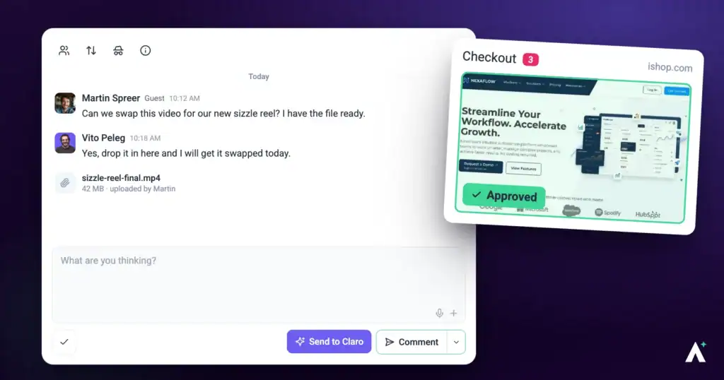 A client feedback thread resolved quickly in Atarim