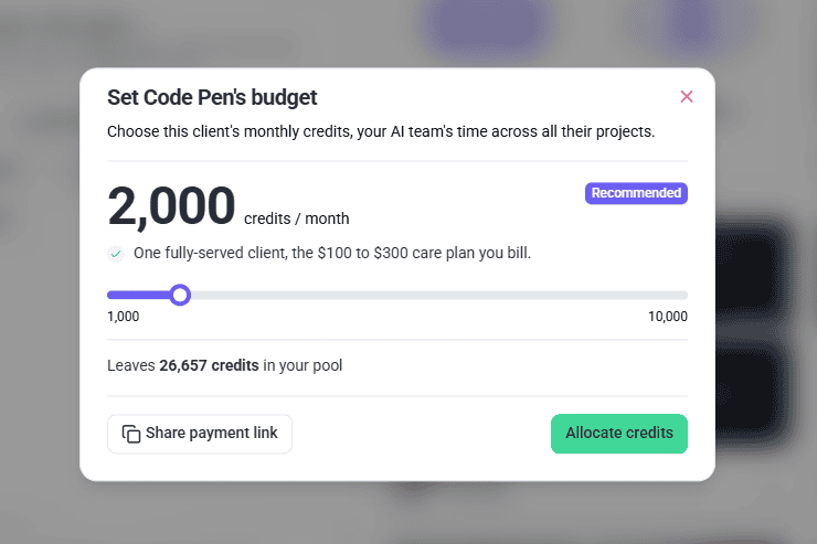 AI credit allocation being set for the invited client