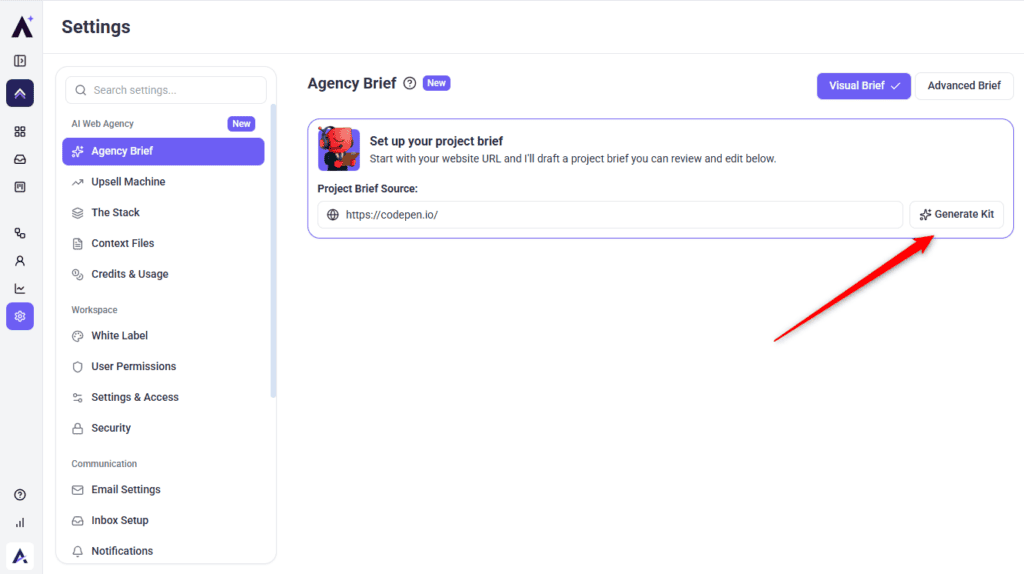 URL entered with the Generate Kit button available