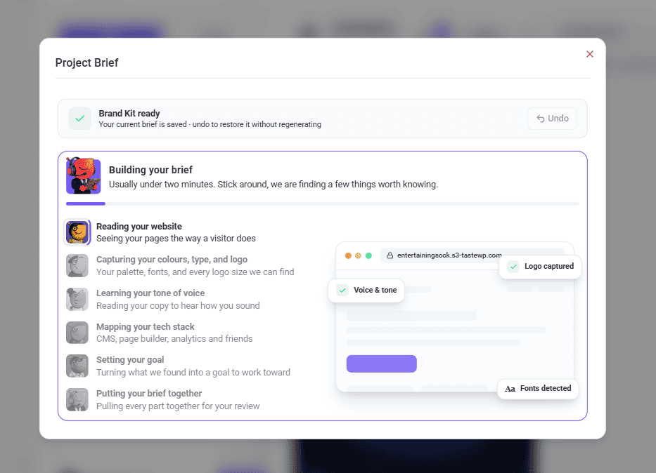 Website Owner generating a brief from their own dashboard