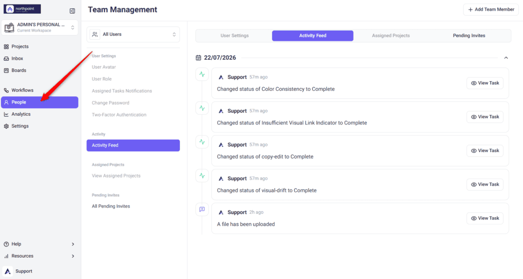 People screen opened to manage workspace members
