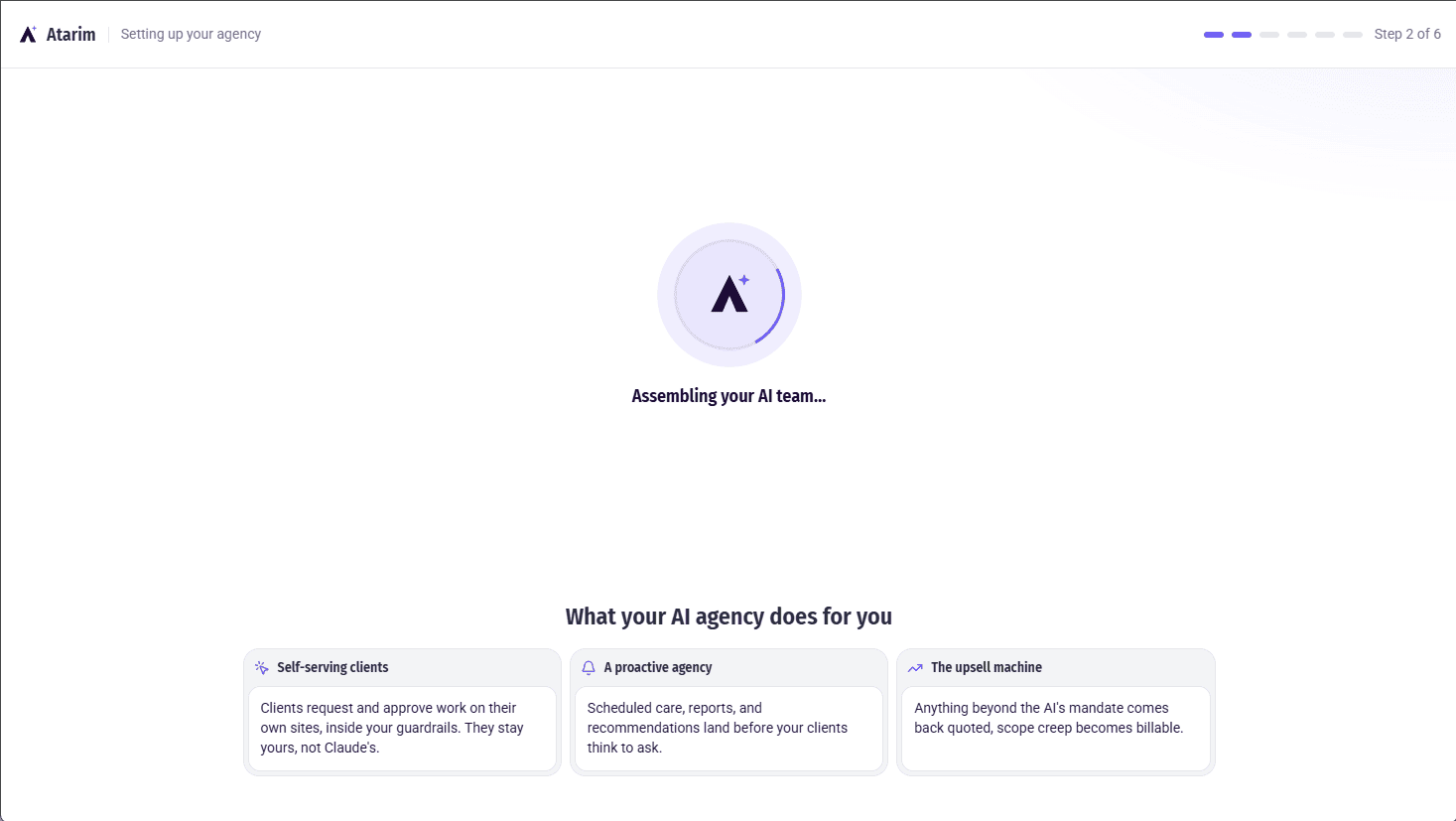 Progress screen showing the AI team being assembled
