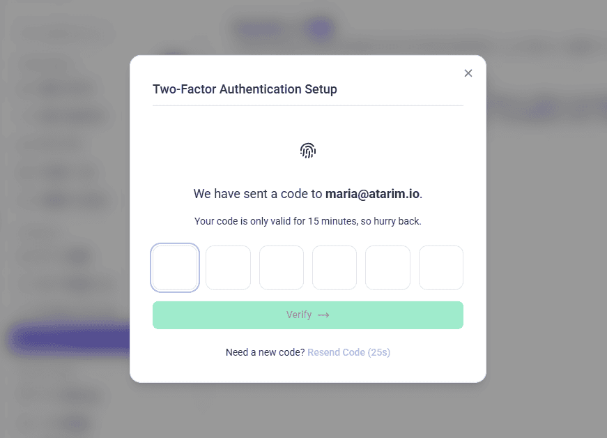 Verification code sent to the account email address