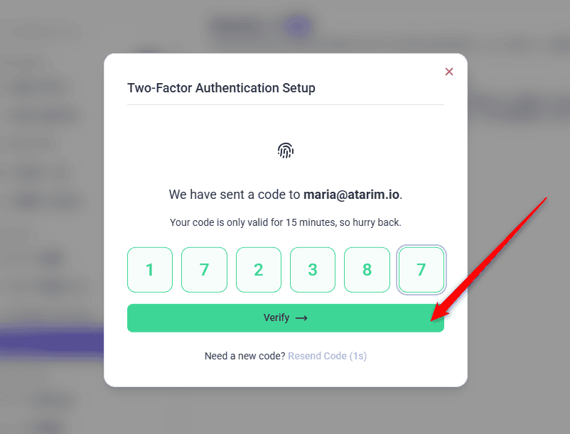 Verify button enabled once six digits are entered