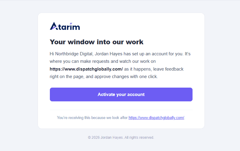 Invitation email from the agency containing an activation link