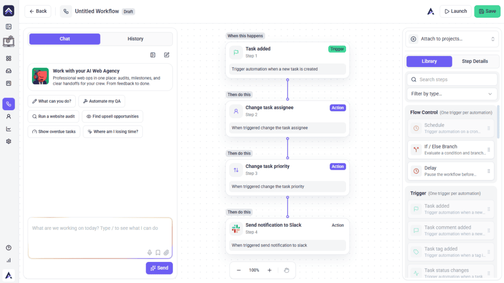 Sample workflow turning client feedback into assigned work
