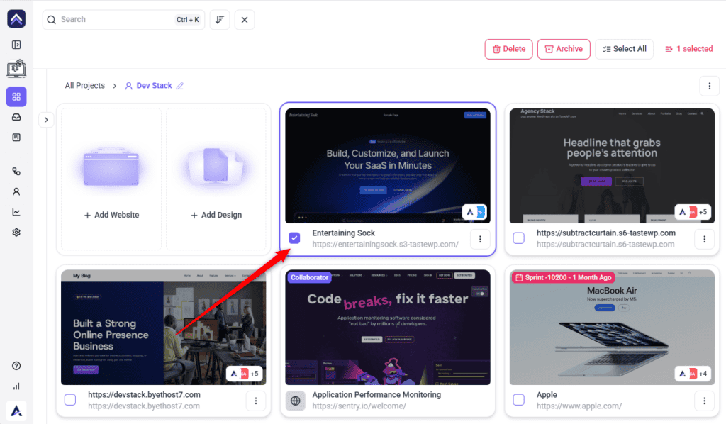 Several projects selected at once