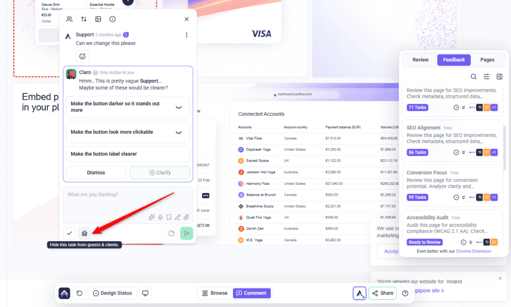 The same visibility control in the collaboration view