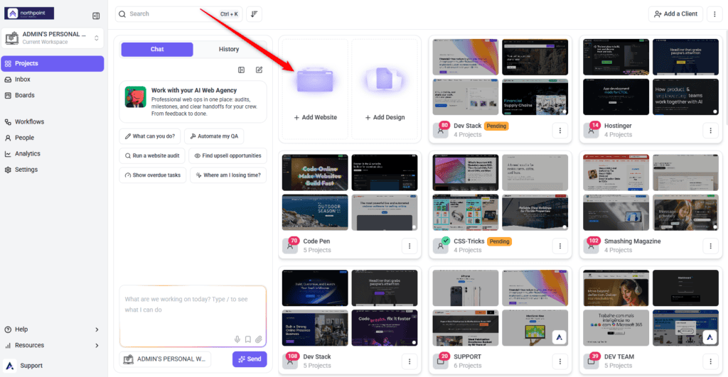 The Projects screen in the Atarim dashboard