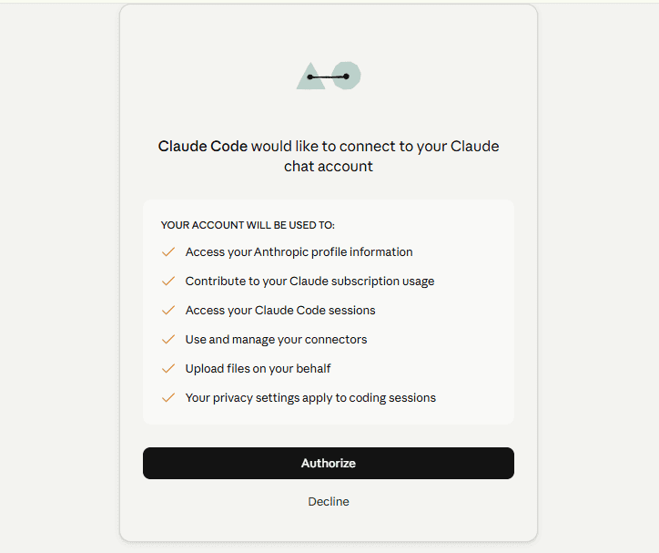 Browser page authorising Claude Code to use your Claude account