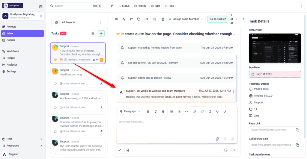 Internal-only product discussion on a task