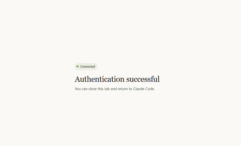 Confirmation page reading Authentication successful, you can close this tab