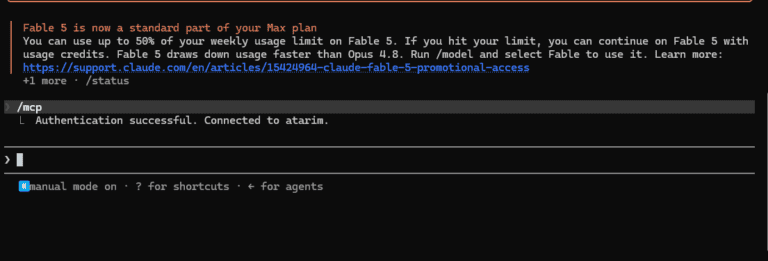 Claude Code authenticating with Atarim, showing a fallback sign-in URL