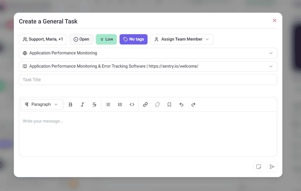 Task detail form with the column's status preselected