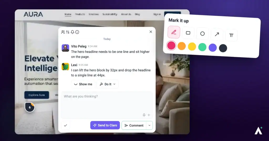 Comment pins placed directly on an uploaded design image in Atarim
