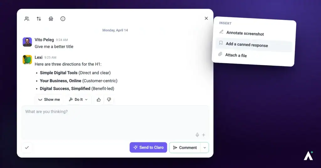 A feedback thread resolved in a single pass in Atarim